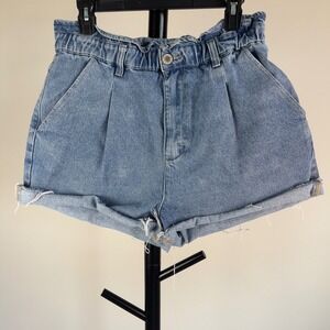 Wish List Jeans Paperbag Waist Denim Shorts Light Wash Frayed Hem Womens Large